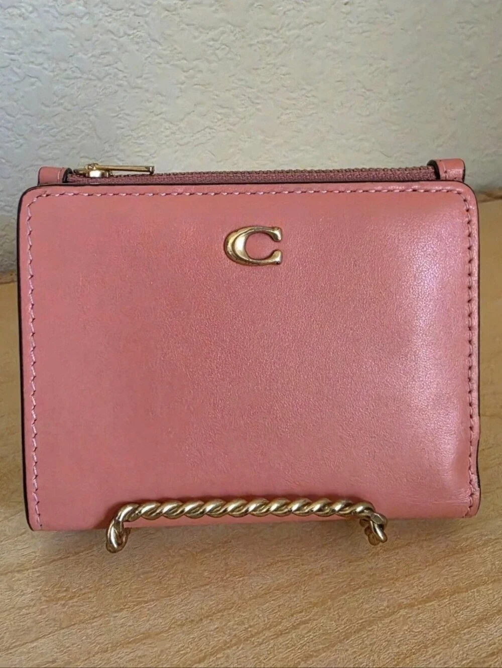 Coach Pink Leather Small Wallet with Gold 'C' Logo